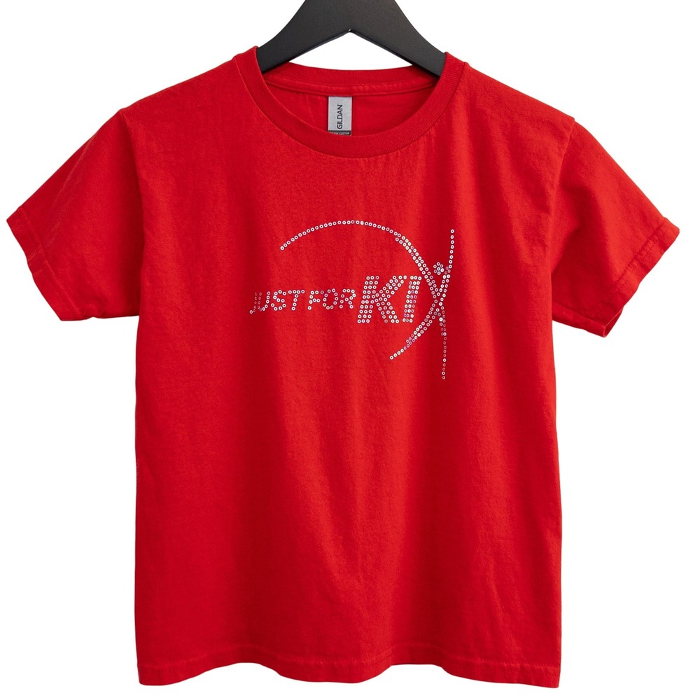 Gildan Just for KIX T Shirt Youth Small Red Sequin Graphic Tee Girls Dance
